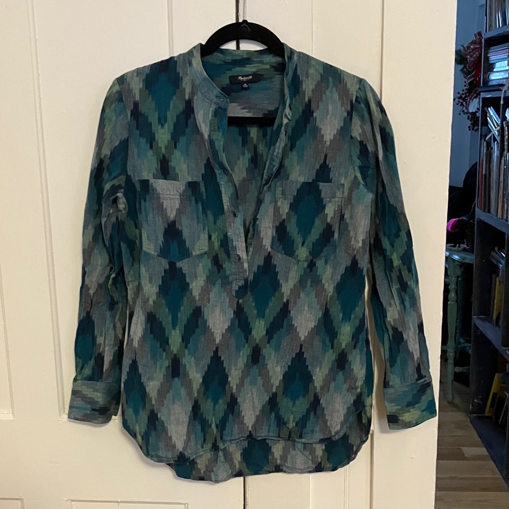 Madewell Blue and Green Button Down Shirt